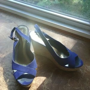 Size 9.5 blue wedge sandals
